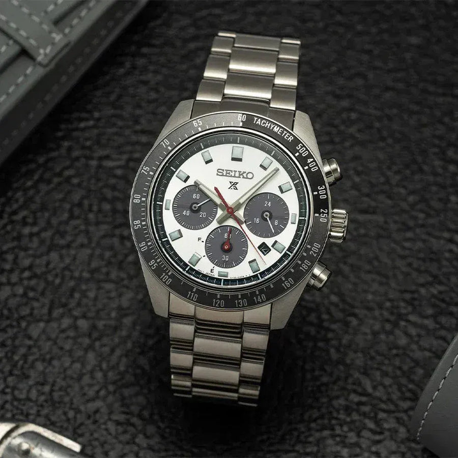 Seiko Prospex Speedtimer Solar Chronograph Silver Dial Silver Steel Strap Watch for Men - SSC911