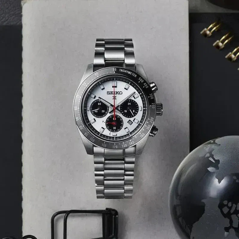 Seiko Prospex Speedtimer Solar Chronograph Silver Dial Silver Steel Strap Watch for Men - SSC911