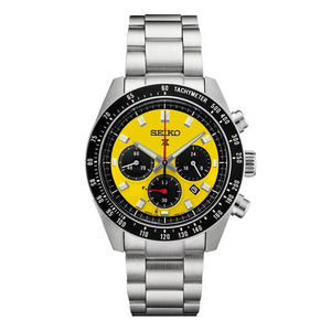 Seiko Prospex Speedtimer Solar Chronograph Yellow Dial Silver Steel Strap Watch for Men - SSC929