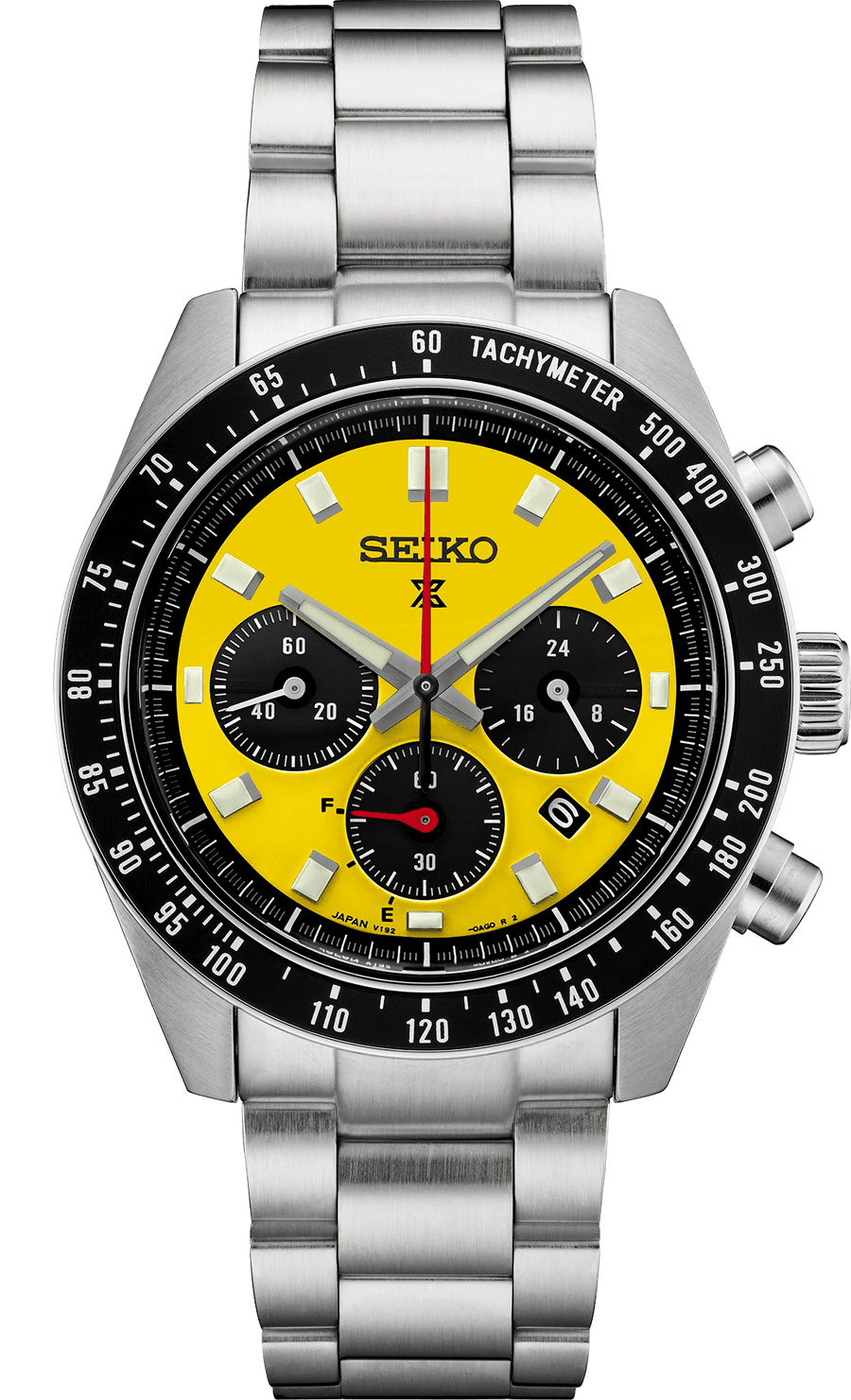 Seiko Prospex Speedtimer Solar Chronograph Yellow Dial Silver Steel Strap Watch for Men - SSC929