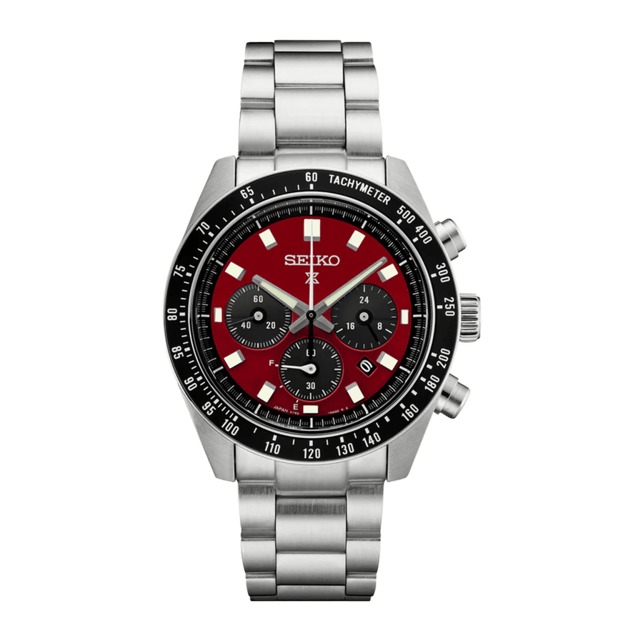 Seiko Prospex US Special Edition Speedtimer Solar Chronograph Red Dial Silver Steel Strap Watch for Men - SSC927
