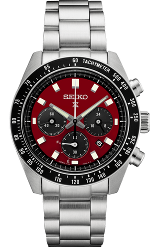 Seiko Prospex US Special Edition Speedtimer Solar Chronograph Red Dial Silver Steel Strap Watch for Men - SSC927