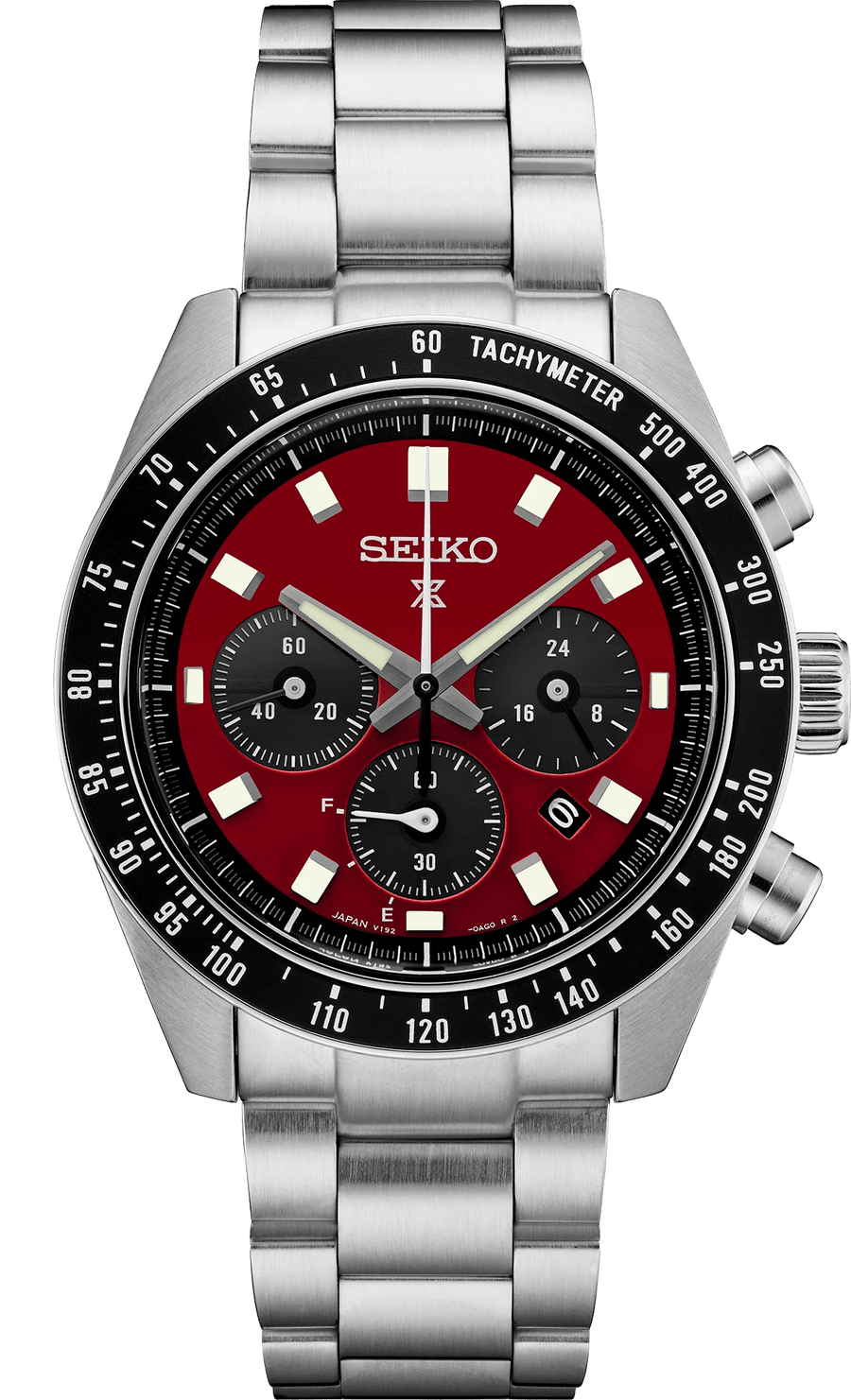 Seiko Prospex US Special Edition Speedtimer Solar Chronograph Red Dial Silver Steel Strap Watch for Men - SSC927