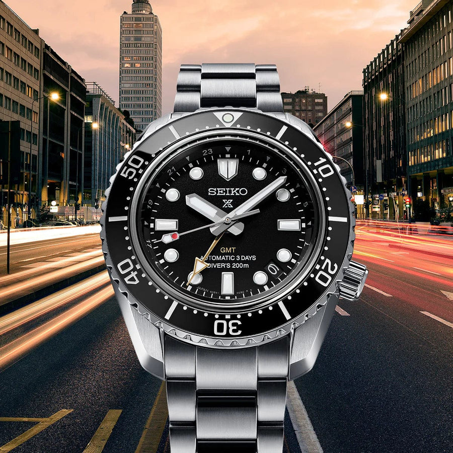 Seiko Prosprex Dark Depths GMT Automatic Black Dial Silver Steel Strap Watch For Men - SPB383J1