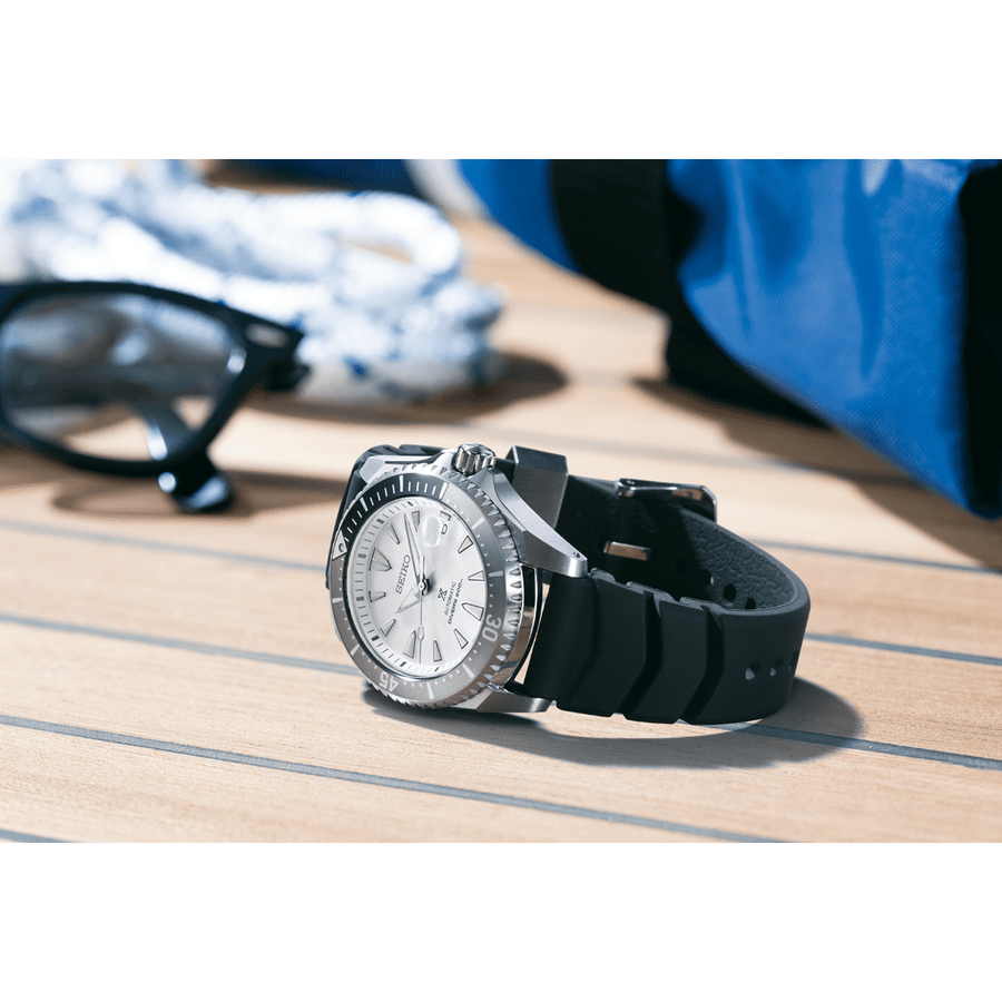 Seiko Shogun Prospex Titanium Divers Automatic White Dial Black Rubber Strap Watch For Men - SPB191J1