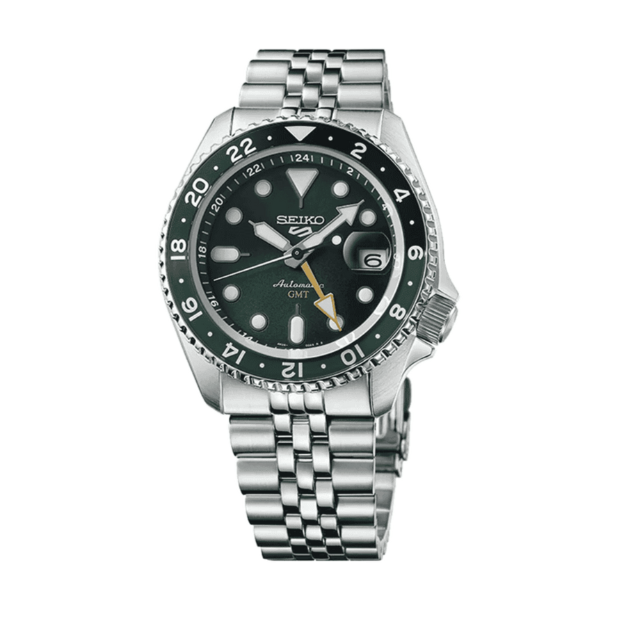 Seiko 5 Sports SKX GMT Automatic Green Dial Silver Steel Strap Watch For Men - SSK035K1