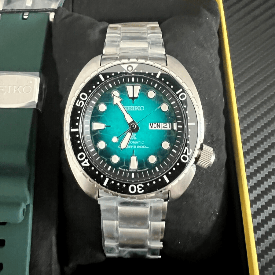 Seiko US Special Edition Automatic Green Dial Silver Steel Strap Watch for Men - SRPH57