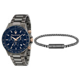 Maserati SFIDA Chronograph Blue Dial Grey Steel Strap Watch For Men - R8873640001