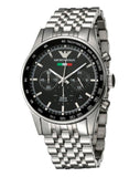 Emporio Armani Sportivo Chronograph Black Dial Silver Steel Strap Watch For Men - AR5984