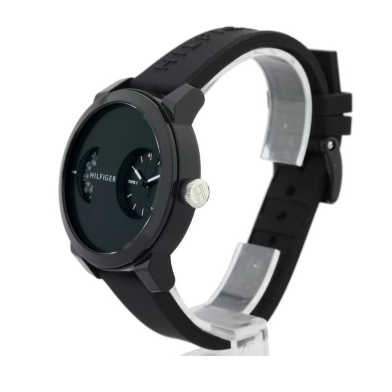 Tommy Hilfiger Denim Black Dial Black Rubber Strap Watch for Men - 1791555