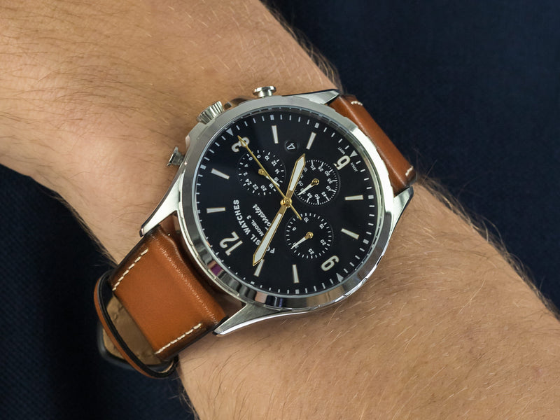 Fossil Forrester Chronograph Blue Dial Brown Leather Strap Watch for Men -  S5607