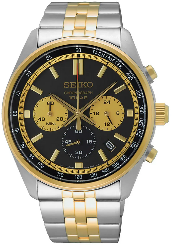 Seiko Sport Chronograph Black Dial Two Tone Steel Strap Watch for Men - SSB430P1