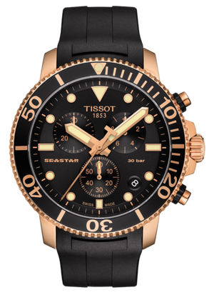 Tissot Seastar 1000 Chronograph Quartz Black Dial Black Rubber Strap Watch For Men - T120.417.37.051.00