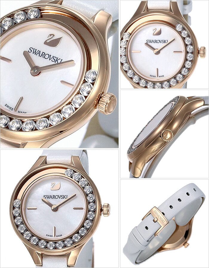 Swarovski Lovely Crystals Mother of Pearl Dial White Leather Strap Watch for Women - 5242904