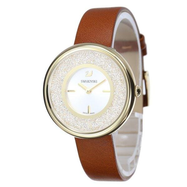 Swarovski Crystalline Pure White Dial Brown Leather Strap Watch for Women - 5275040