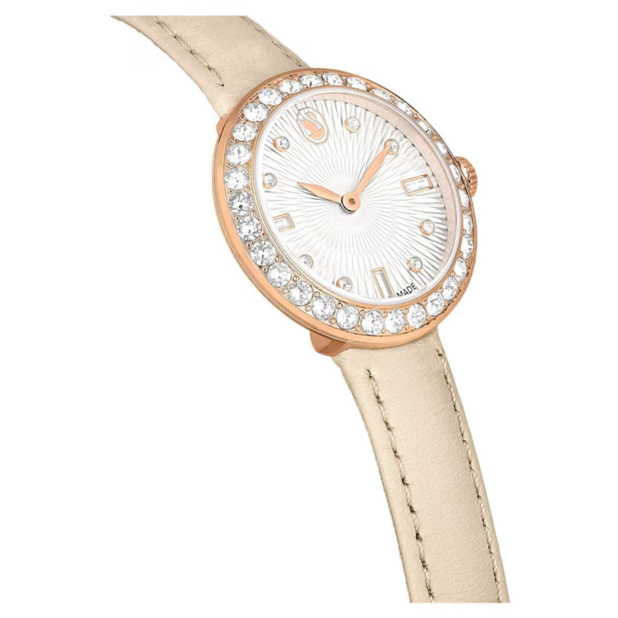 Swarovski Certa Crystals Silver Dial Beige Leather Strap Watch for Women - 5672968