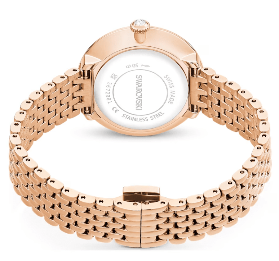 Swarovski Certa Crystals Silver Dial Rose Gold Steel Strap Watch for Women - 5672981