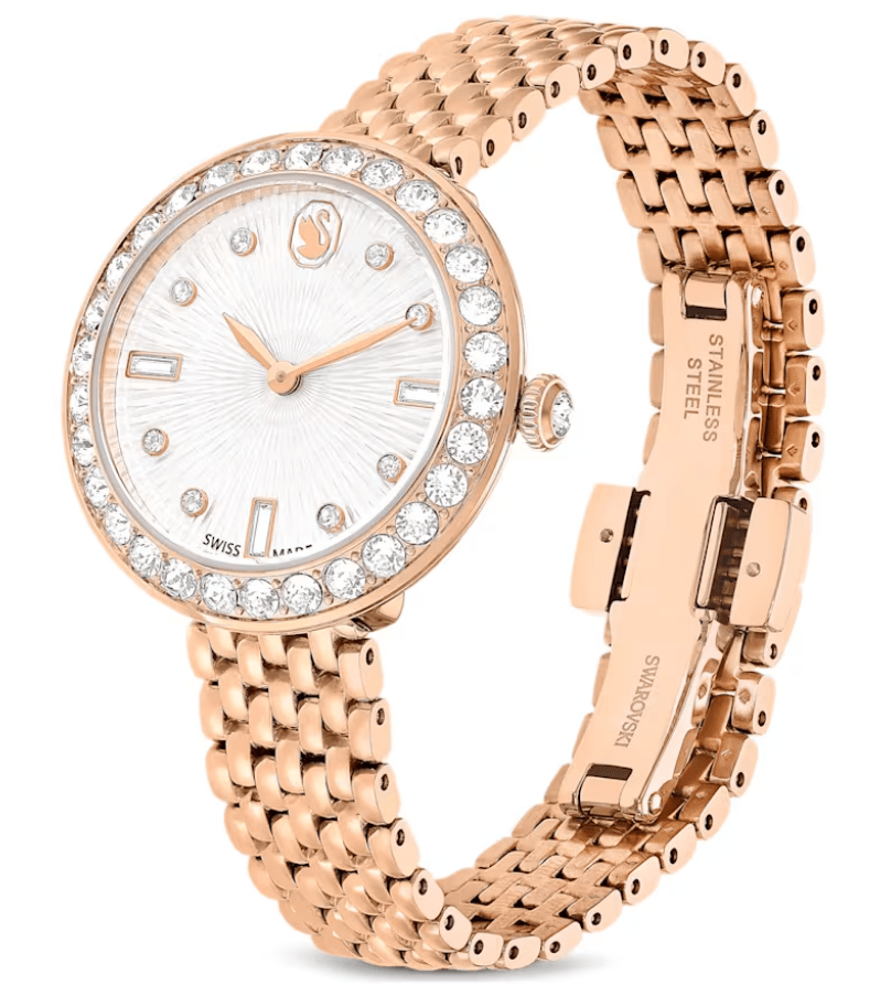 Swarovski Certa Crystals Silver Dial Rose Gold Steel Strap Watch for Women - 5672981
