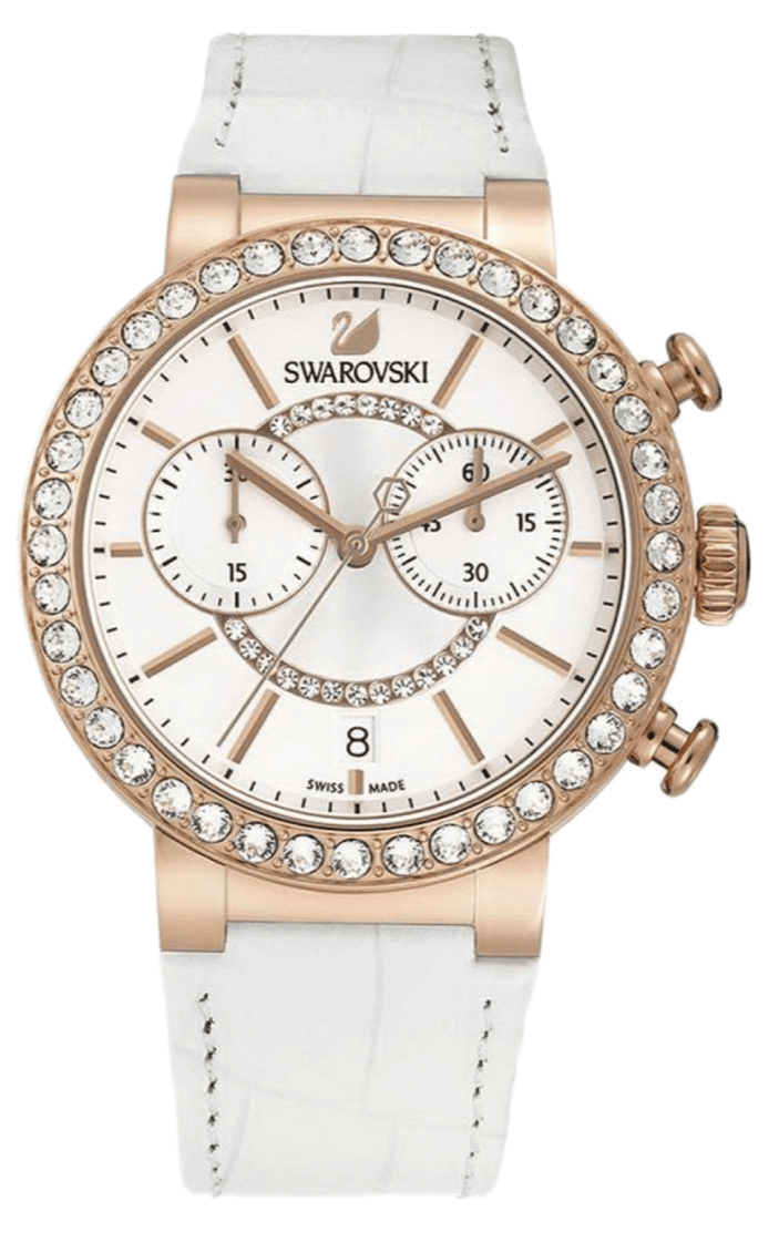 Swarovski Citra Sphere Chrono White Dial White Leather Strap Watch for Women - 5080602
