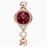 Swarovski Crystal Flower Red Dial Rose Gold Steel Strap Watch for Women - 5552783