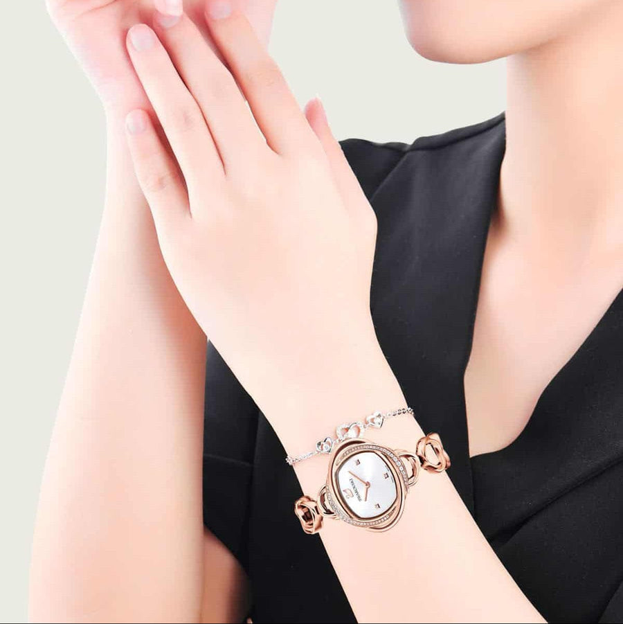 Swarovski Crystal Flower Silver Dial Rose Gold Steel Strap Watch for Women - 5547626