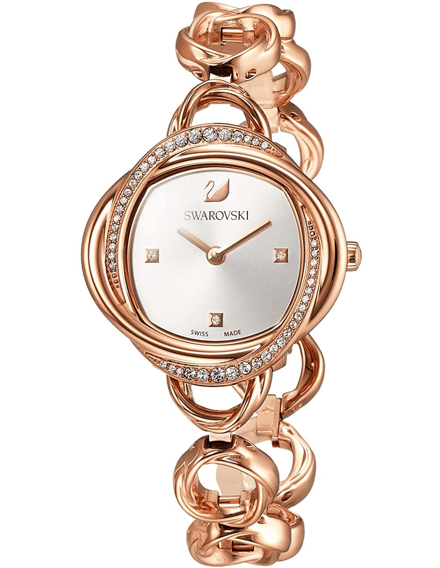 Swarovski Crystal Flower Silver Dial Rose Gold Steel Strap Watch for Women - 5547626