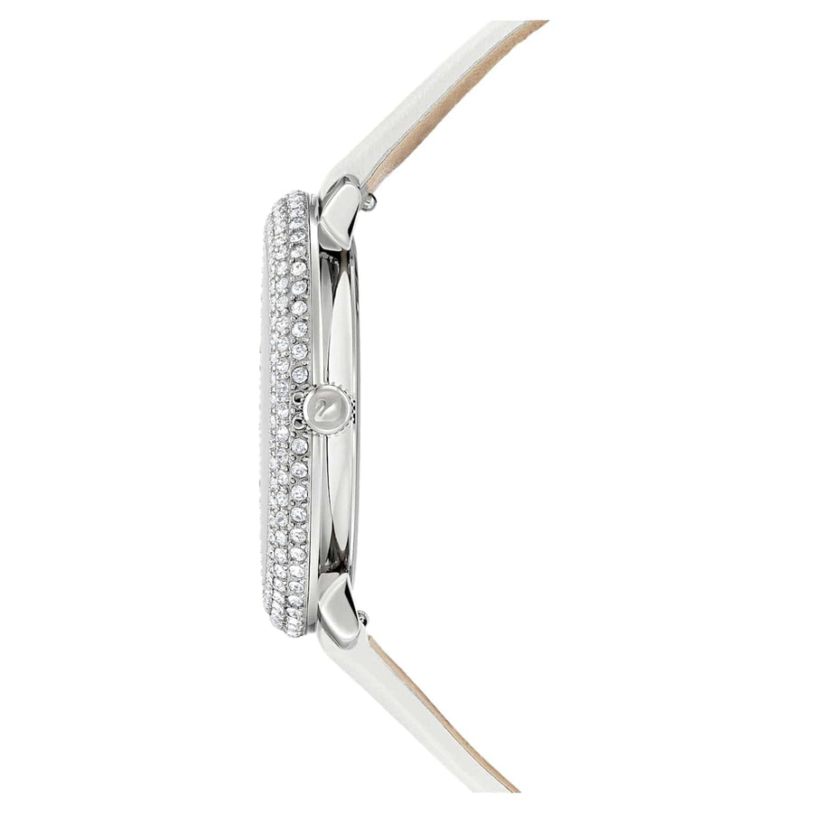Swarovski Crystal Frost Silver Dial White Leather Strap Watch for Women - 5484070