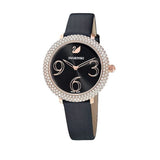 Swarovski Crystal Frost Black Dial Black Leather Strap Watch for Women - 5484058