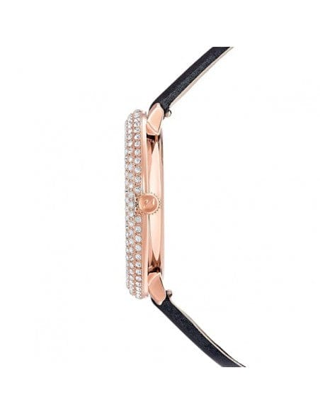 Swarovski Crystal Frost Black Dial Black Leather Strap Watch for Women - 5484058