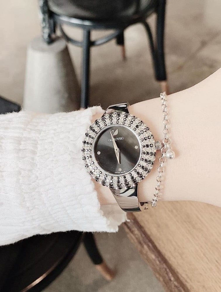 Swarovski Crystal Rose Black Dial Silver Steel Strap Watch for Women - 5484076