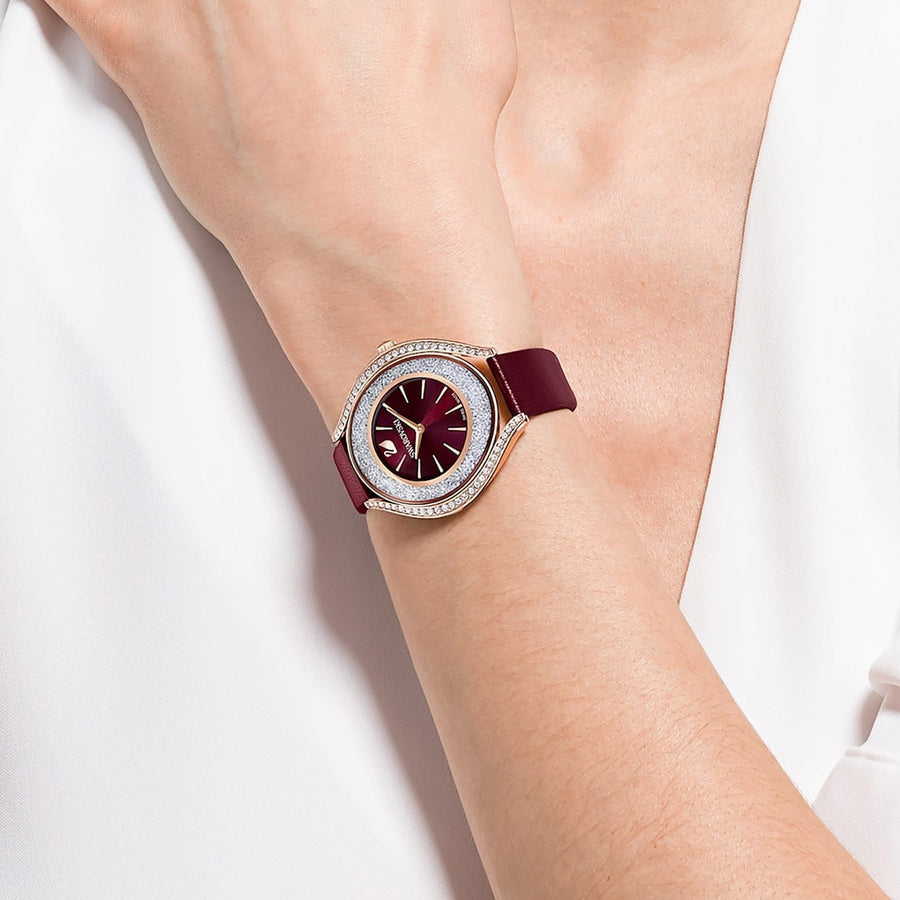 Swarovski Crystalline Aura Red Dial Red Leather Strap Watch for Women - 5558637