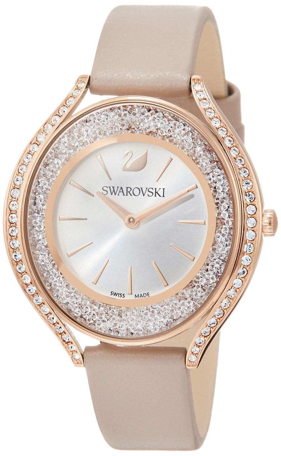 Swarovski Crystalline Aura Silver Dial Beige Leather Strap Watch for Women - 5519450