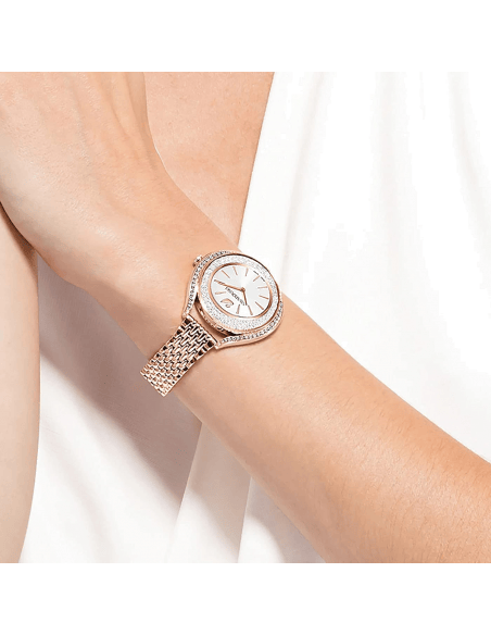 Swarovski Crystalline Aura Silver Dial Rose Gold Steel Strap Watch for Women - 5519459