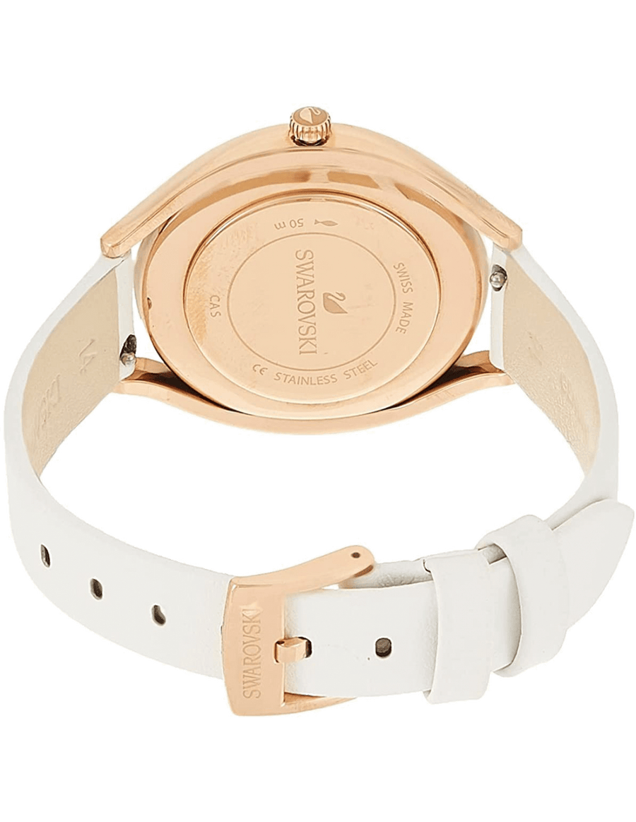 Swarovski Crystalline Aura Silver Dial White Leather Strap Watch for Women - 5519453