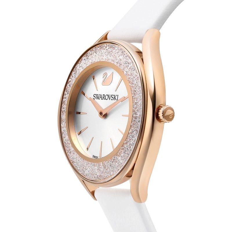 Swarovski Crystalline Aura Silver Dial White Leather Strap Watch for Women - 5519453
