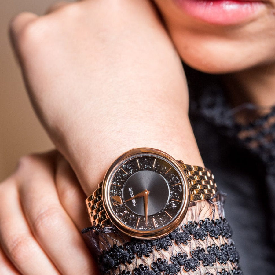 Swarovski Crystalline Chic Analog Black Dial Rose Gold Steel Strap Watch for Women - 5544587