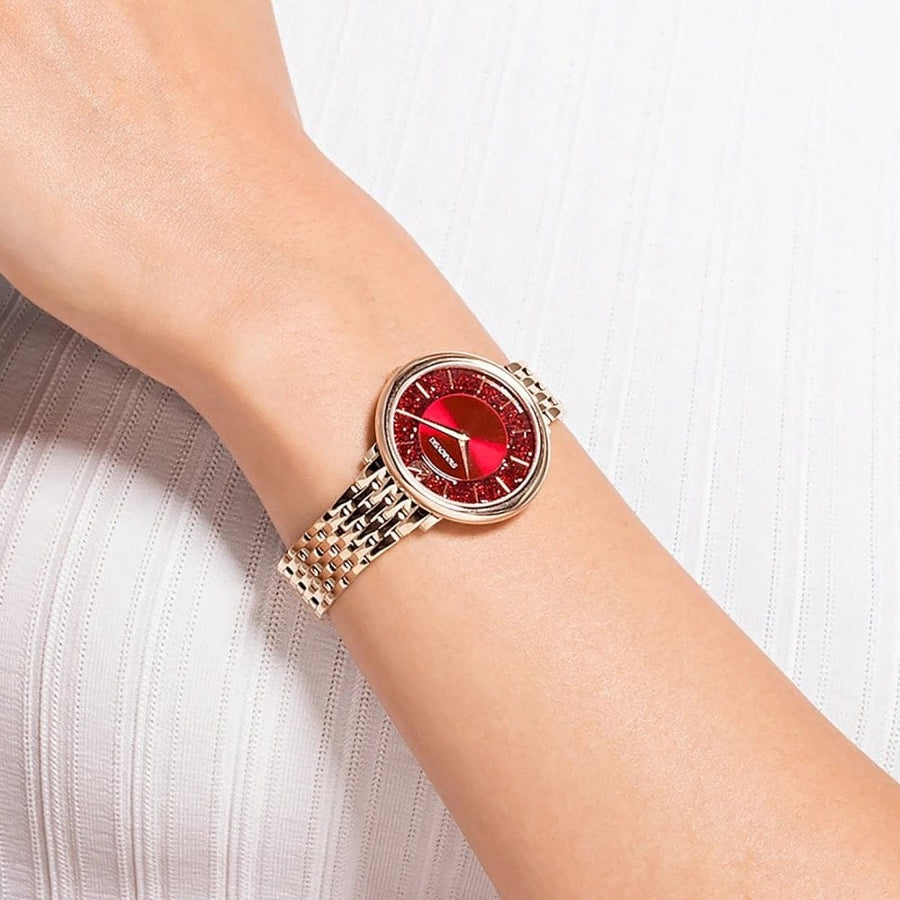 Swarovski Crystalline Chic Red Dial Rose Gold Steel Strap Watch for Women - 5547608