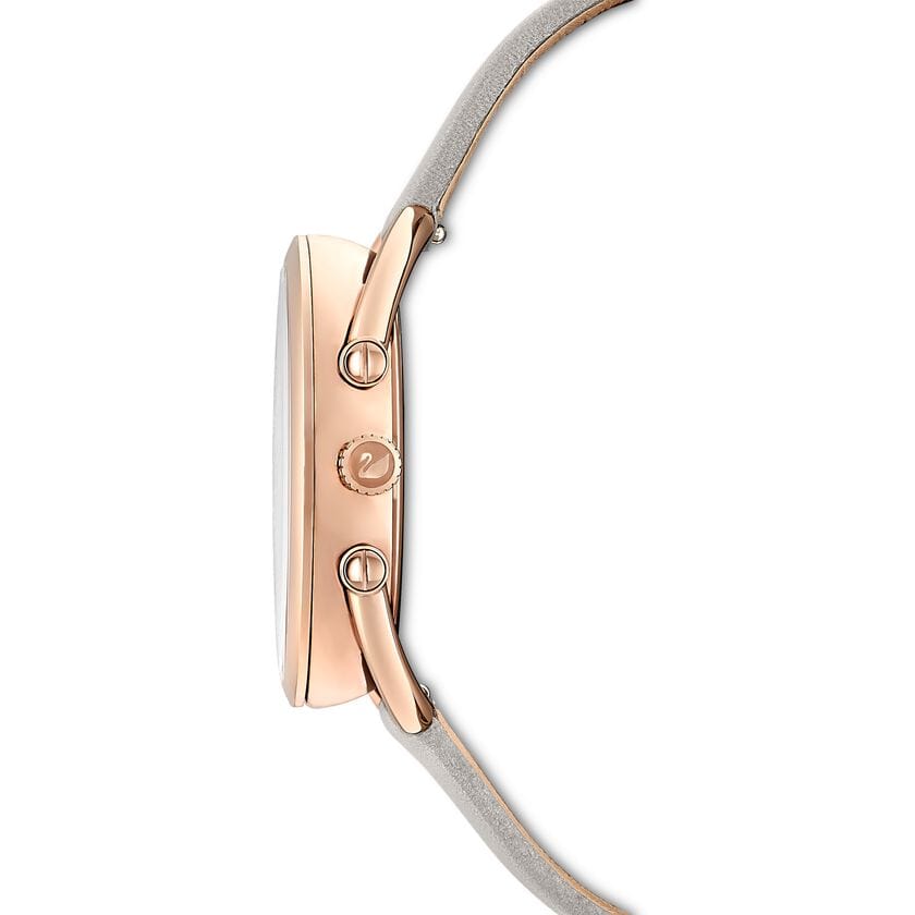 Swarovski Crystalline Glam Silver Dial Grey Leather Strap Watch for Women - 5452455