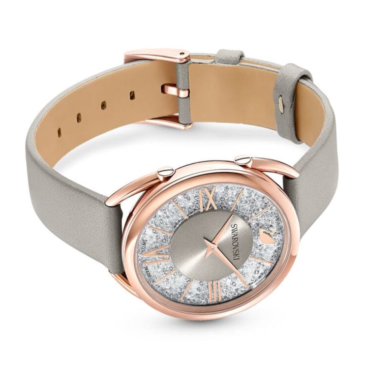 Swarovski Crystalline Glam Silver Dial Grey Leather Strap Watch for Women - 5452455