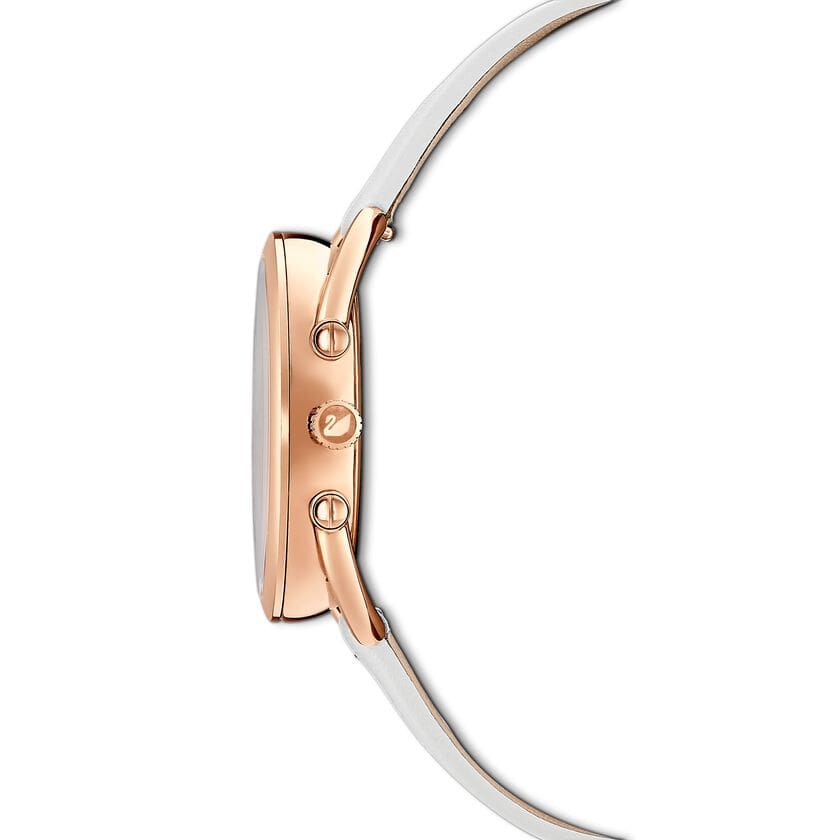 Swarovski Crystalline Glam Silver Dial White Leather Strap Watch for Women - 5452459