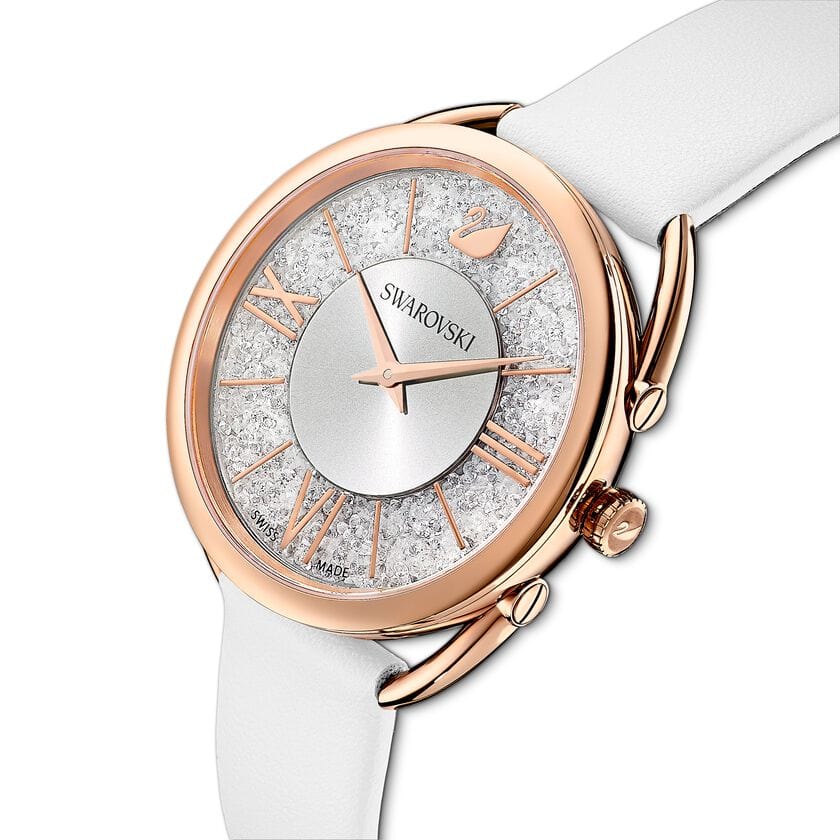 Swarovski Crystalline Glam Silver Dial White Leather Strap Watch for Women - 5452459