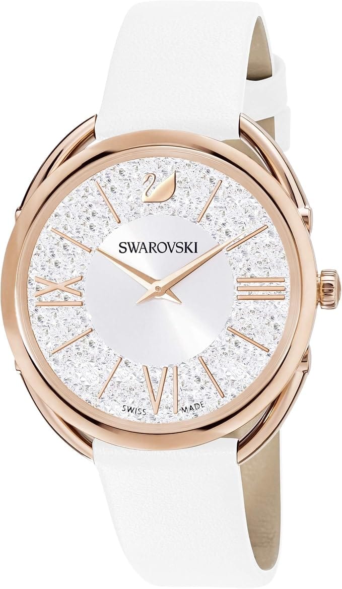 Swarovski Crystalline Glam Silver Dial White Leather Strap Watch for Women - 5452459