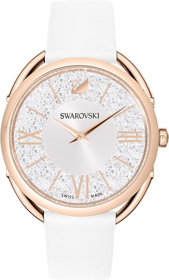 Swarovski Crystalline Glam Silver Dial White Leather Strap Watch for Women - 5452459