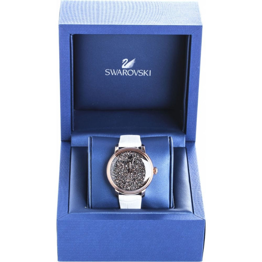 Swarovski Crystalline Hours Quartz Grey Dial Black Leather Strap Watch for Women - 5344635
