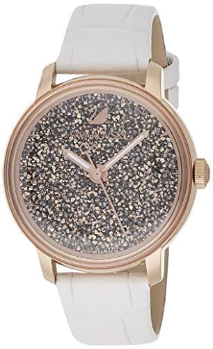 Swarovski Crystalline Hours Quartz Grey Dial Black Leather Strap Watch for Women - 5344635