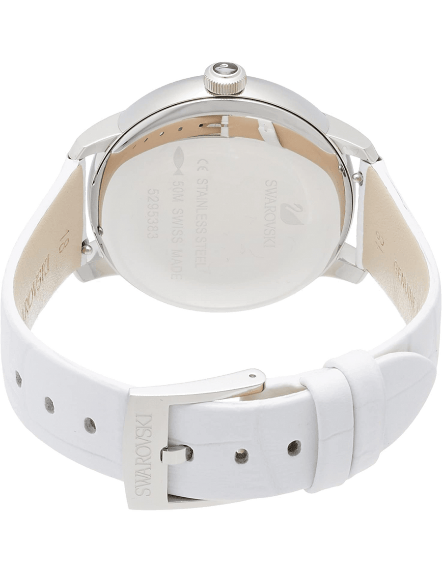 Swarovski Crystalline Hours Silver Dial White Leather Strap Watch for Women - 5295383