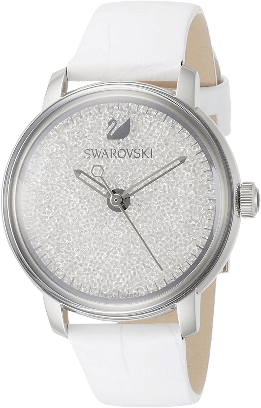 Swarovski Crystalline Hours Silver Dial White Leather Strap Watch for Women - 5295383