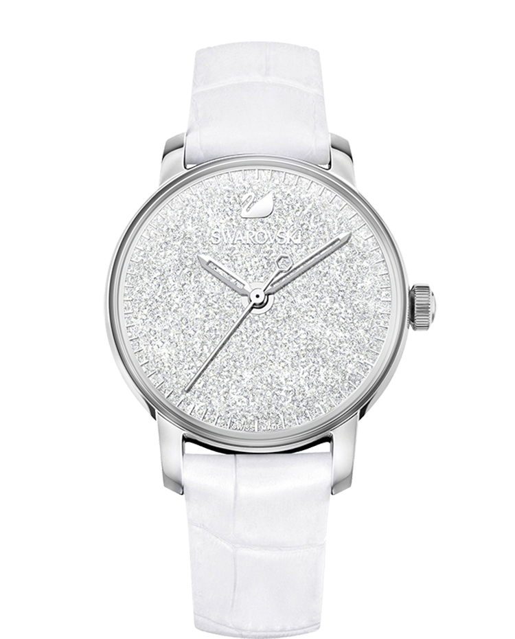 Swarovski Crystalline Hours Silver Dial White Leather Strap Watch for Women - 5295383