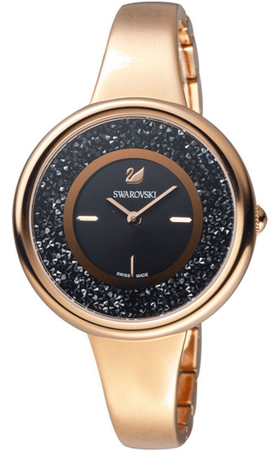 Swarovski Crystalline Pure Black Dial Rose Gold Steel Strap Watch for Women - 5295334