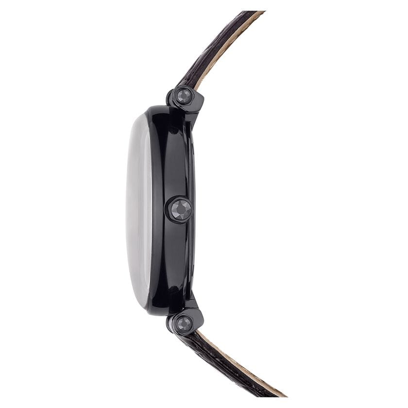 Swarovski Crystalline Wonder Black Dial Black Leather Strap Watch for Women - 5664311